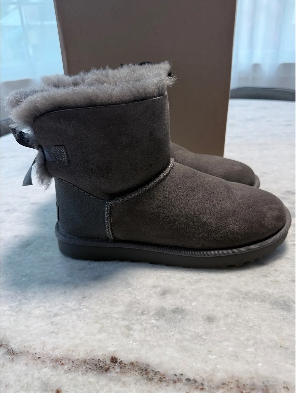 UGG Grey Classic Mini Bailey Bow Boots Size 4 Women’s
